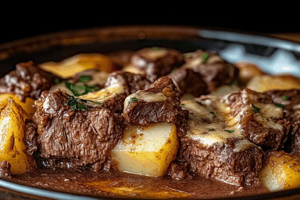 Crockpot Loaded Steak and Potato Bake