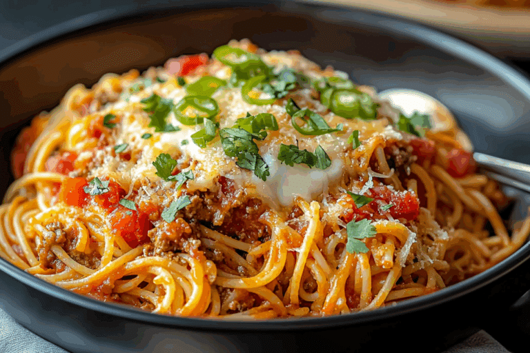 Cheesy Taco Salsa Spaghetti Bake