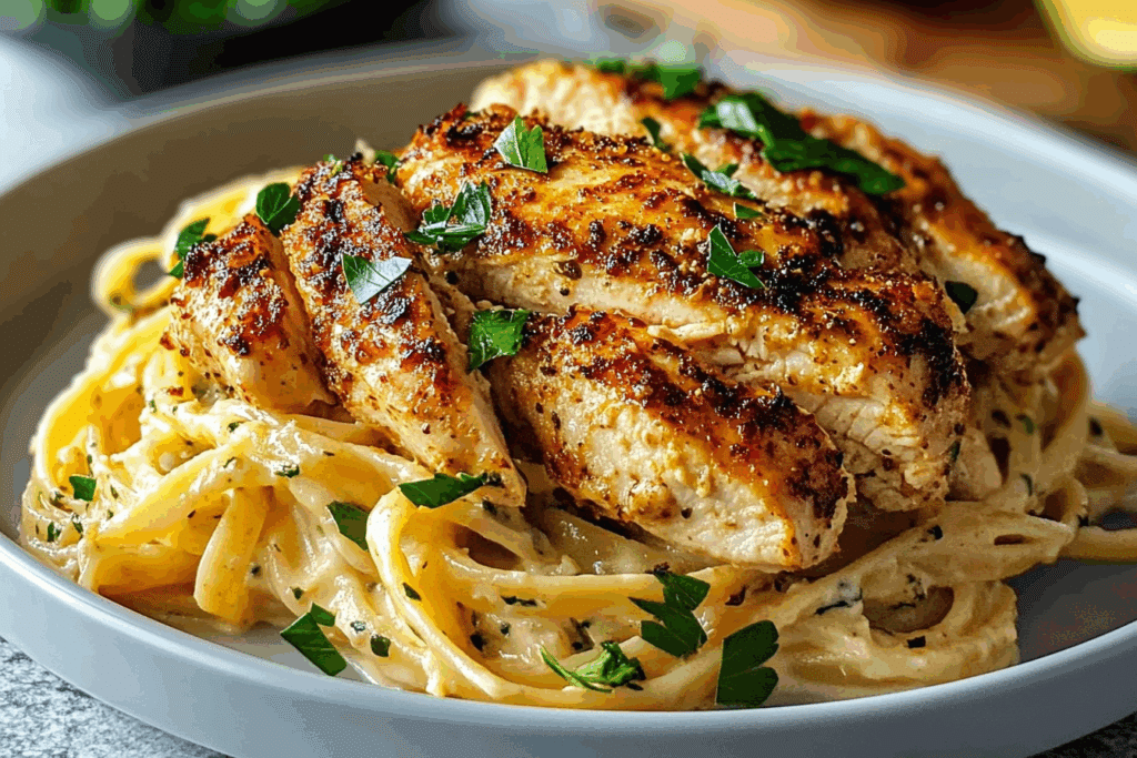 Savory Cajun Chicken over Creamy Parmesan Linguine