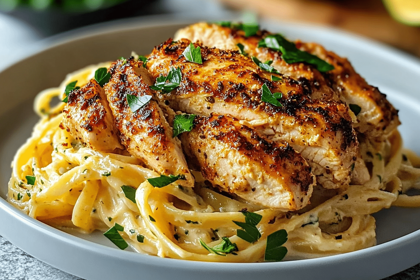 Savory Cajun Chicken over Creamy Parmesan Linguine