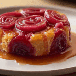 Upside-Down Rhubarb Cake with Caramel Swirls