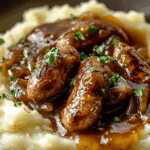 Bangers and Mash with Stout Onion Gravy