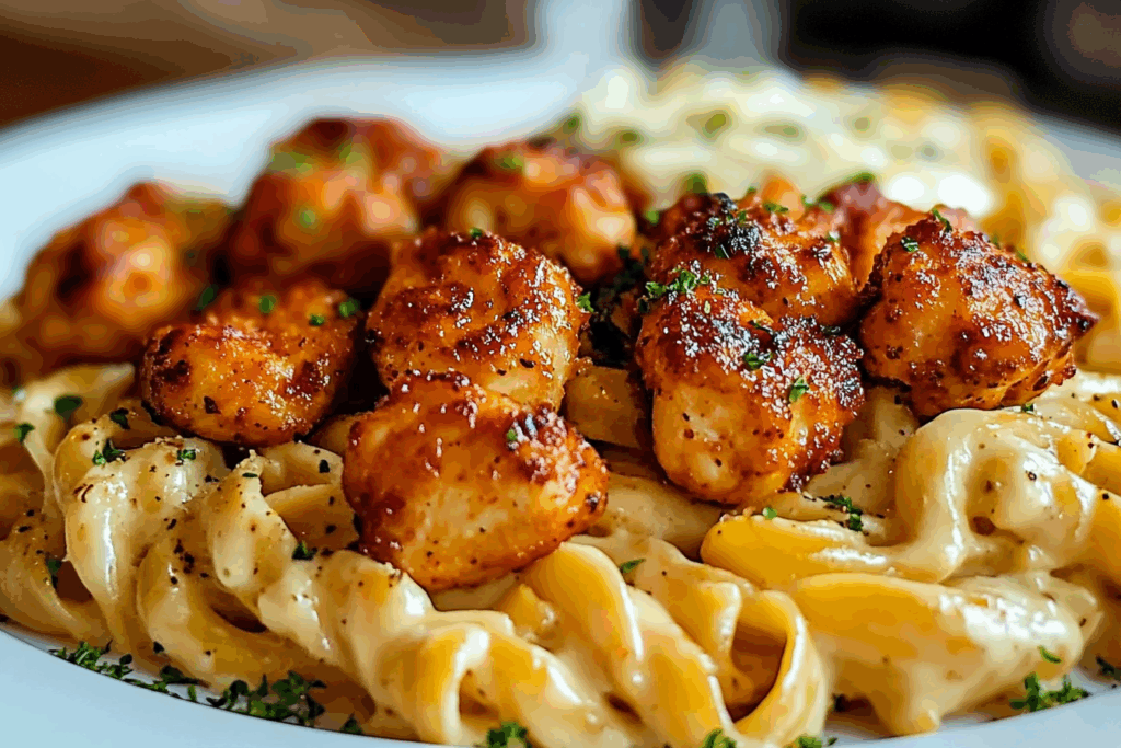 Garlic Butter Chicken Bites & Spicy Cajun Alfredo Twisted Pasta