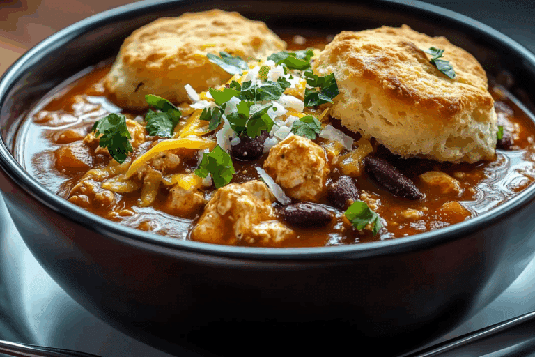 Chipotle Chicken Chili with Cheddar Bay Biscuit Topping