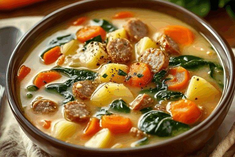 Italian Sausage Potato Soup with Carrots & Spinach