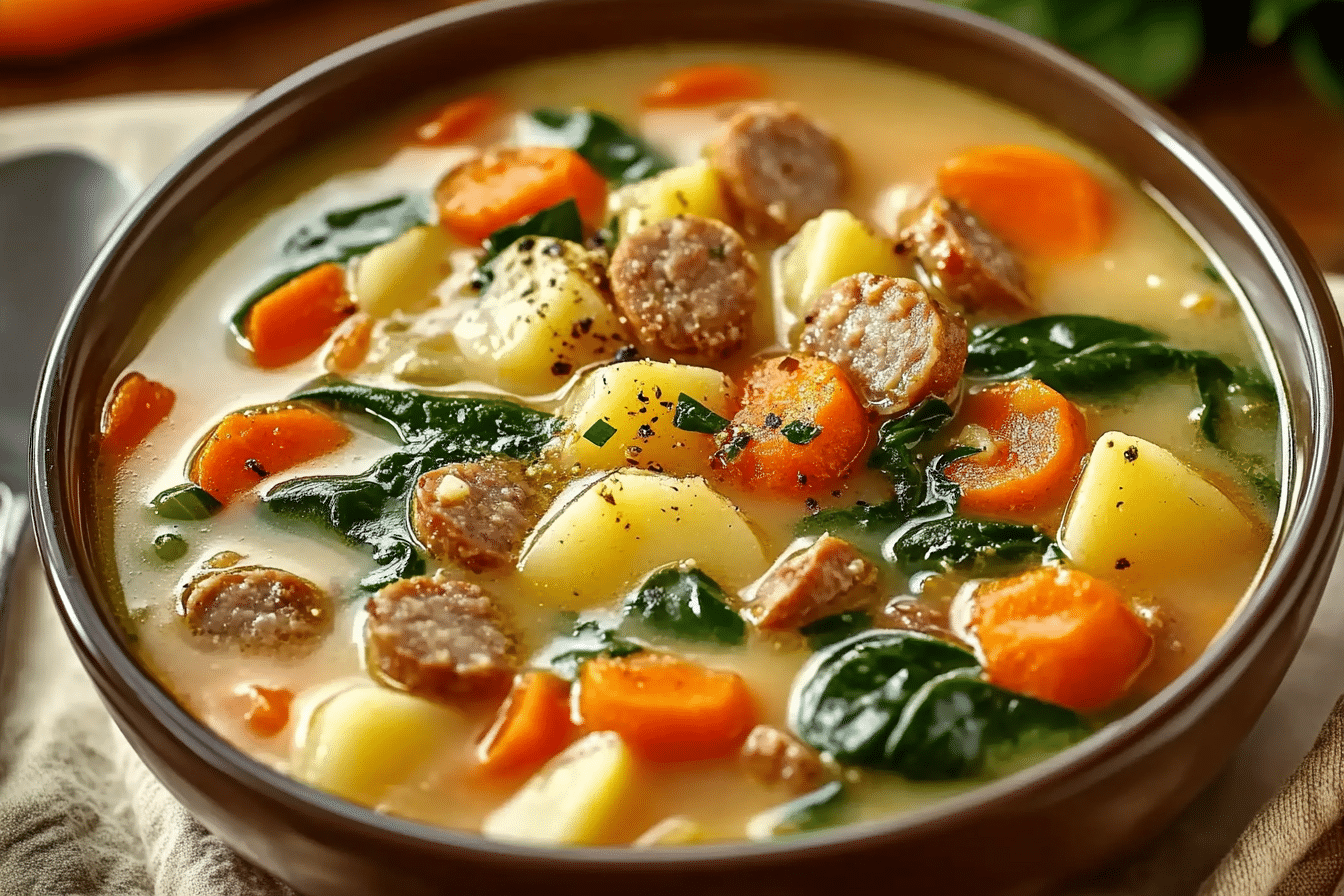 Italian Sausage Potato Soup with Carrots & Spinach