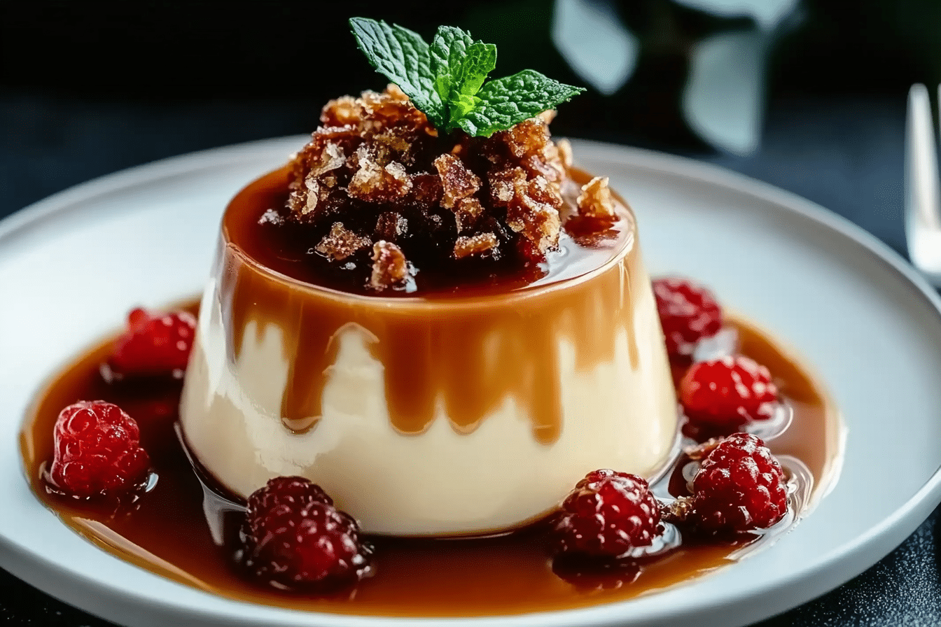Salted Caramel Panna Cotta with Praline
