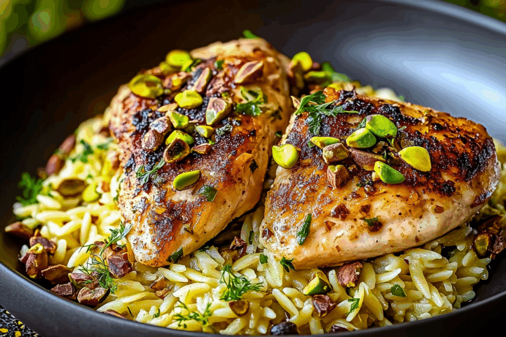 Pistachio Chicken with Lemon Orzo