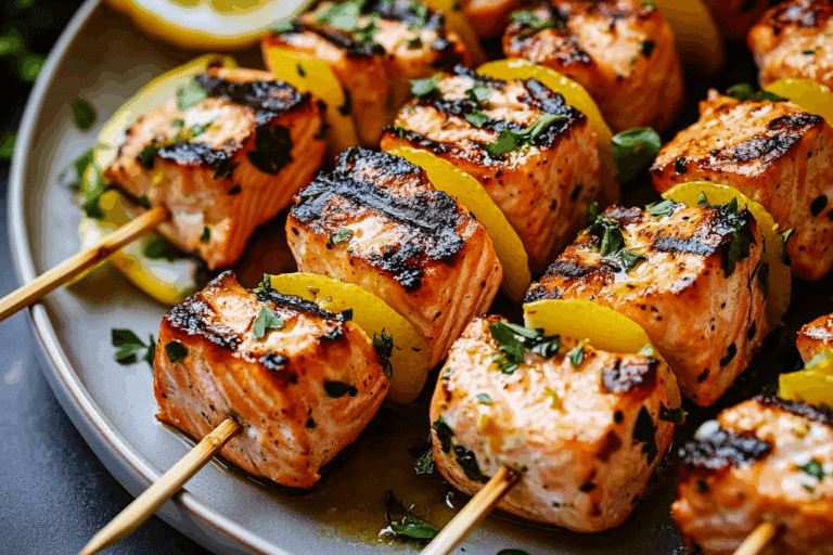 Grilled Lemon Salmon Skewers