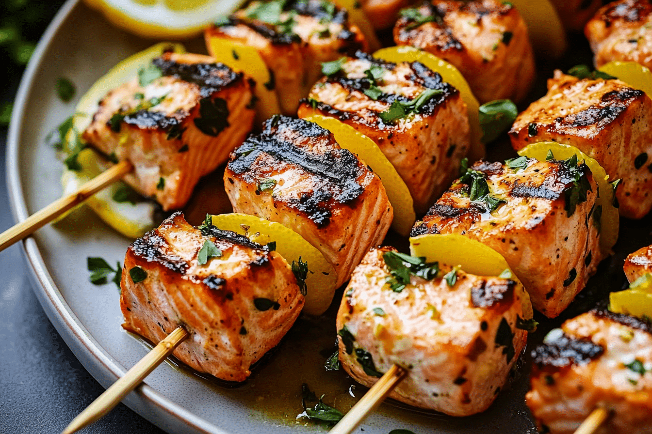 Grilled Lemon Salmon Skewers