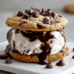 Hot Fudge Chocolate Chip Cookie Dough Ice Cream Sandwich