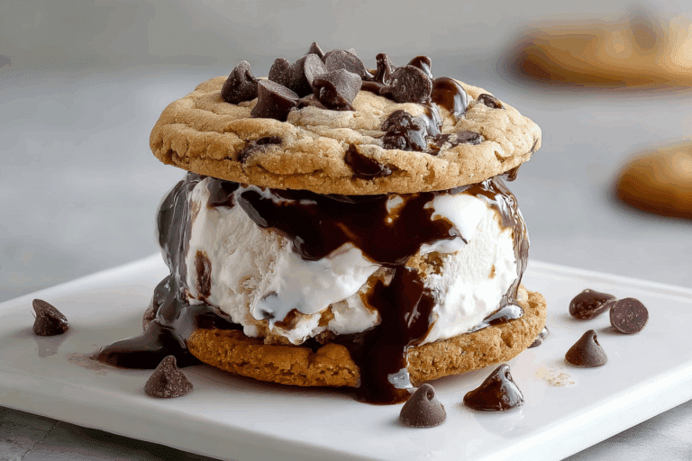 Hot Fudge Chocolate Chip Cookie Dough Ice Cream Sandwich