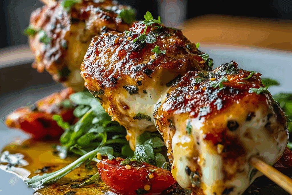 Garlic Mozzarella Chicken Bomb Skewers