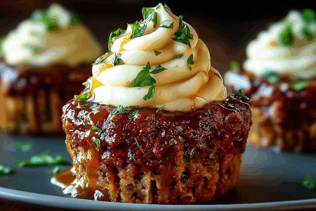 Meatloaf Cupcakes with Whipped Potato Topping