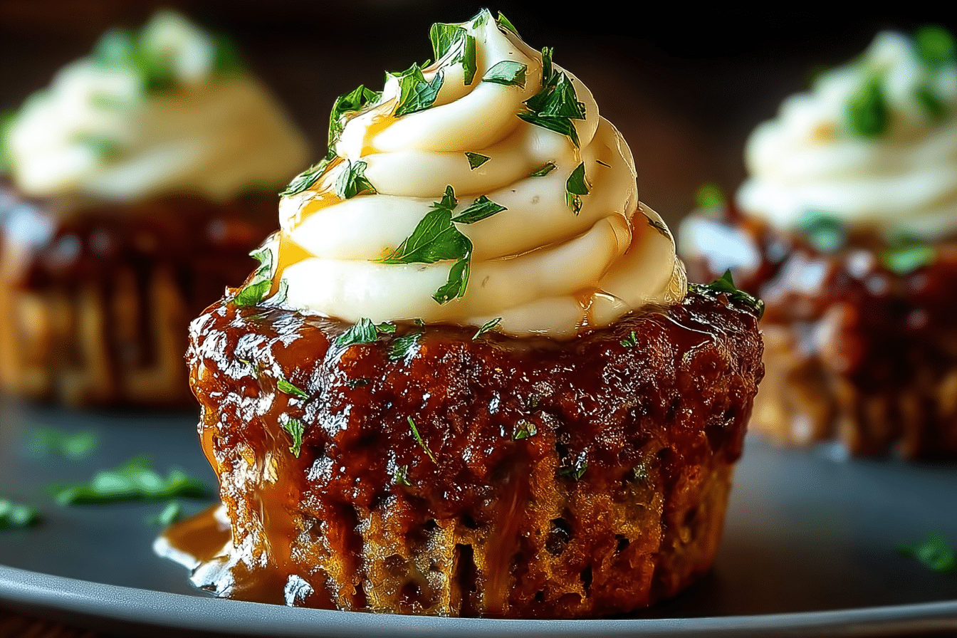 Meatloaf Cupcakes with Whipped Potato Topping