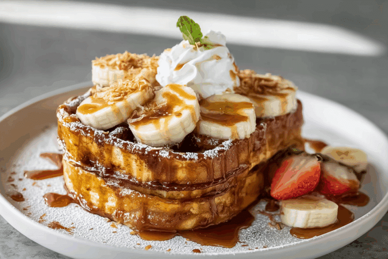 Caramelized Coconut Banana Bread Waffle French Toast