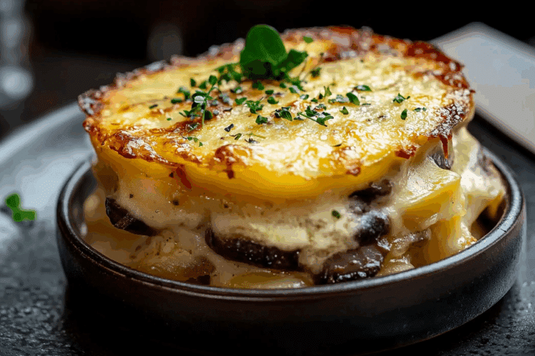 Potato and Mushroom Gratin with Gorgonzola