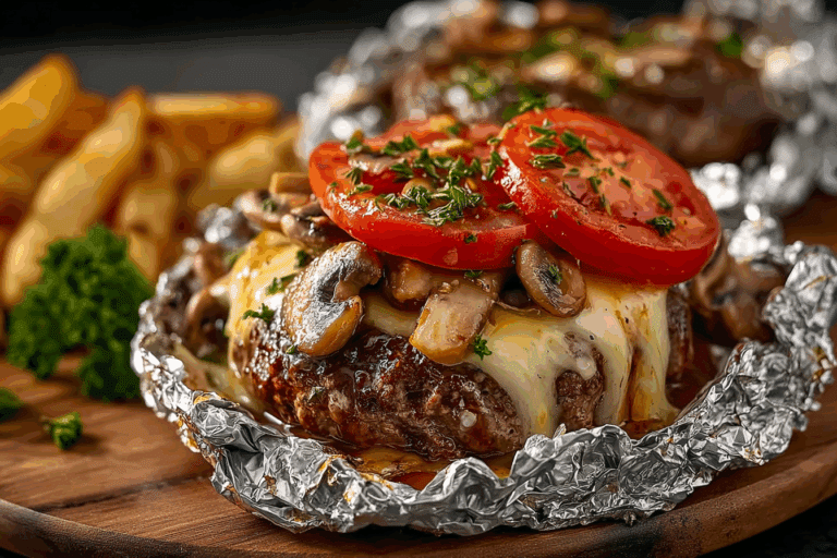 Mushroom and Swiss Burger Foil Packets