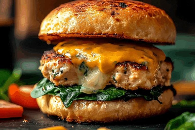 White Cheddar and Spinach Chicken Burgers