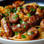 Sticky Honey Garlic Sausage Pasta