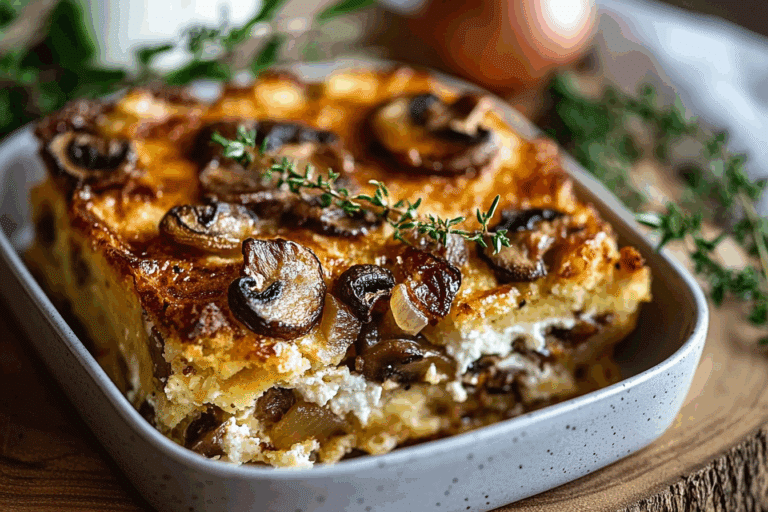 Breakfast Strata with Mushrooms & Caramelized Onions