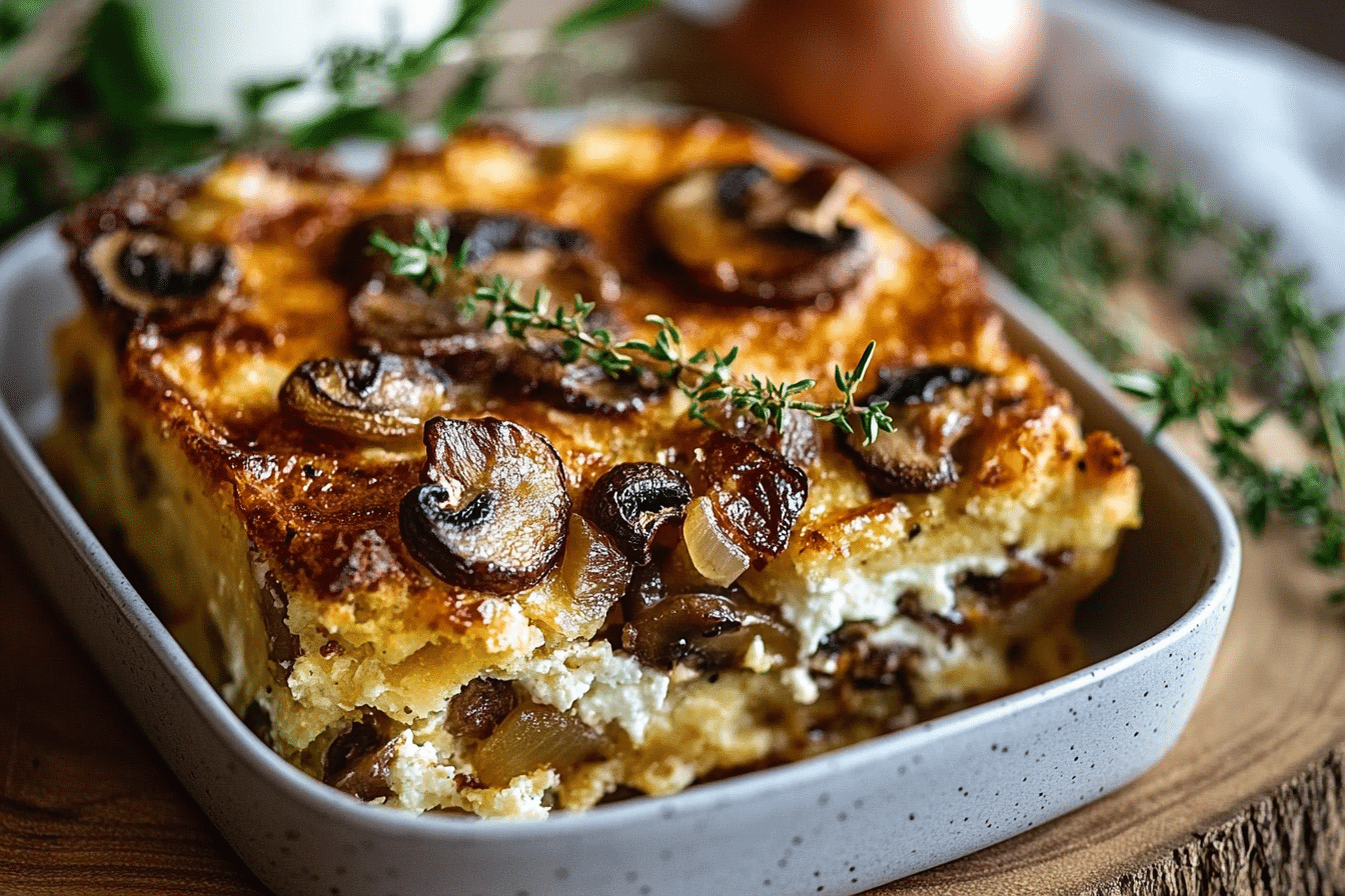 Breakfast Strata with Mushrooms & Caramelized Onions