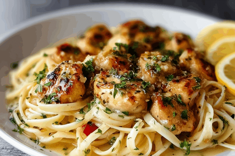 Lemon Garlic Butter Chicken with Creamy Parmesan Linguine