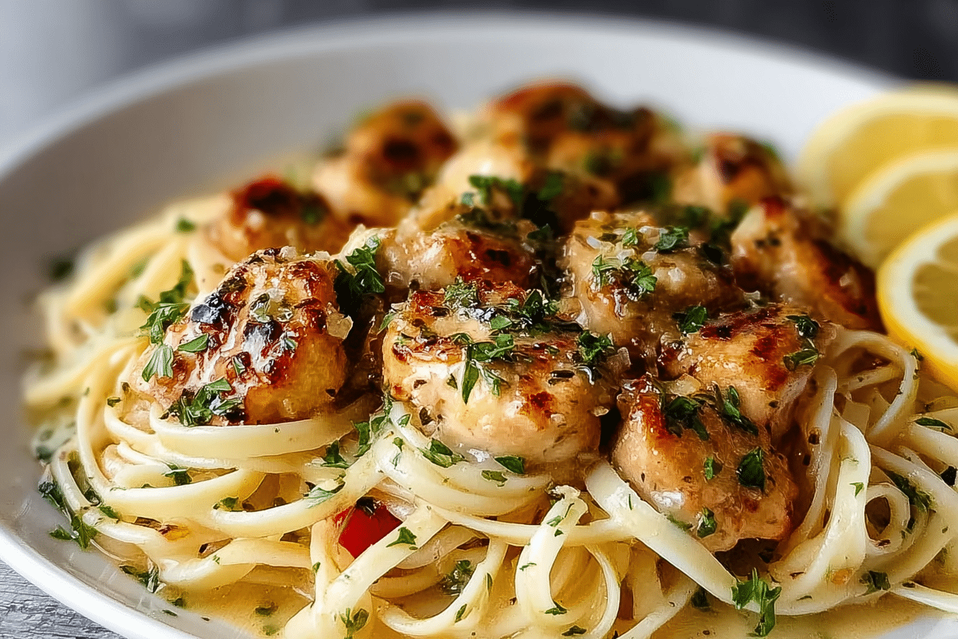 Lemon Garlic Butter Chicken with Creamy Parmesan Linguine
