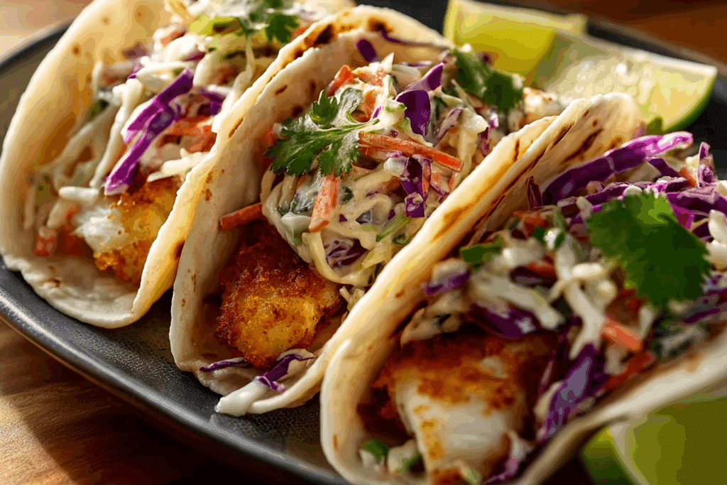 Crispy Fish Tacos with Cilantro Lime Slaw