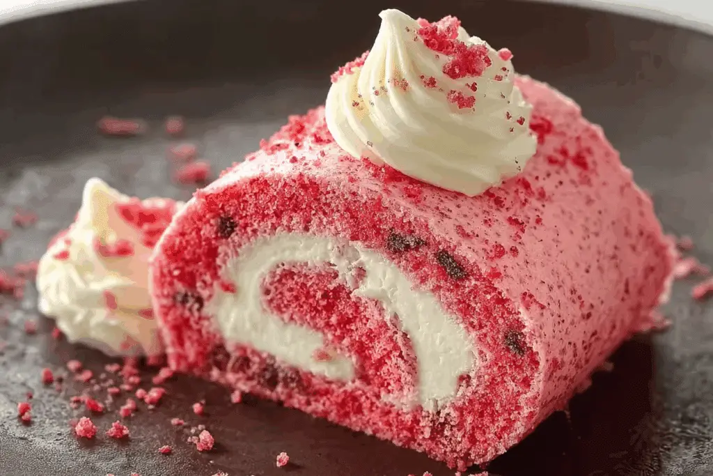Pink Velvet Cake Roll with Cream Cheese Filling