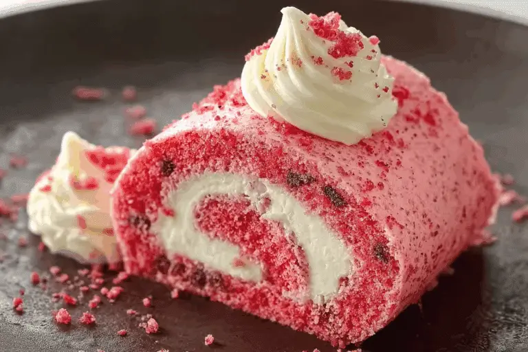 Pink Velvet Cake Roll with Cream Cheese Filling