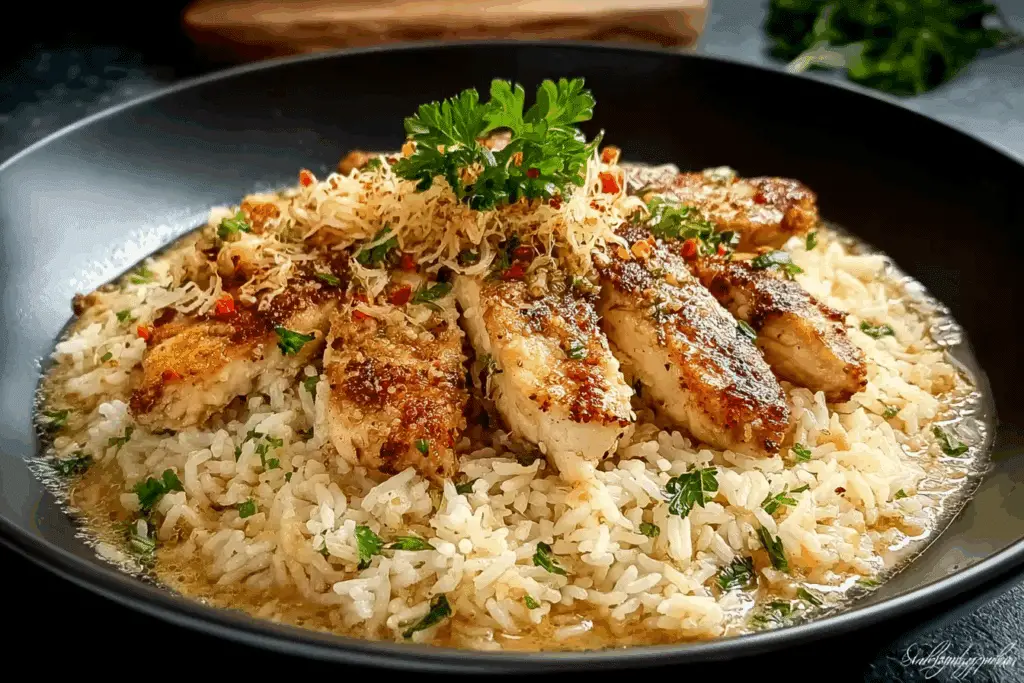 Chicken Scampi with Garlic Parmesan Rice