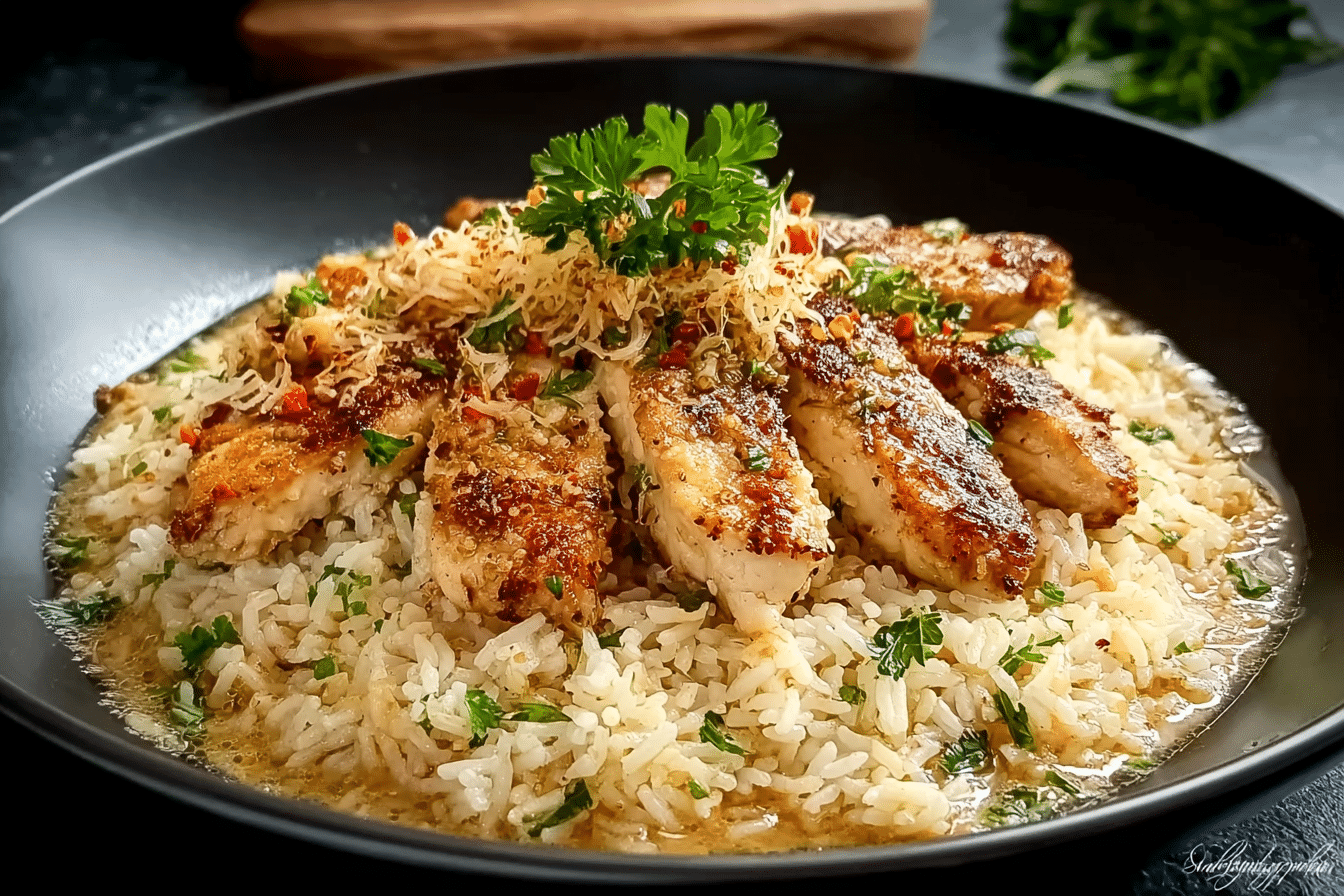 Chicken Scampi with Garlic Parmesan Rice