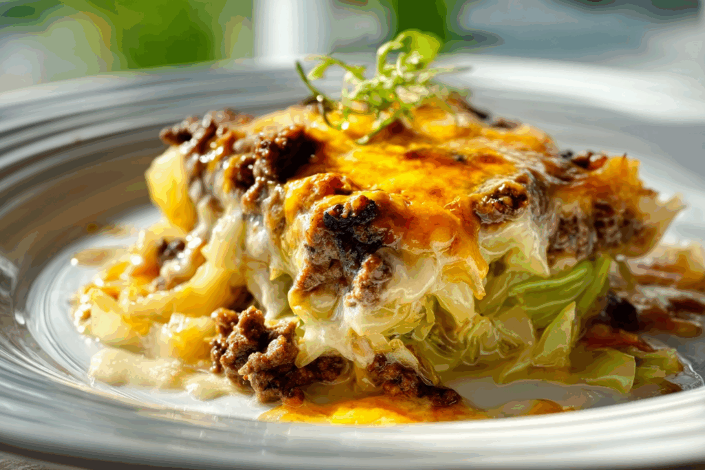 Cheesy Cabbage Beef Casserole