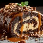 Gooey Chocolate Caramel Turtle Cake Roll