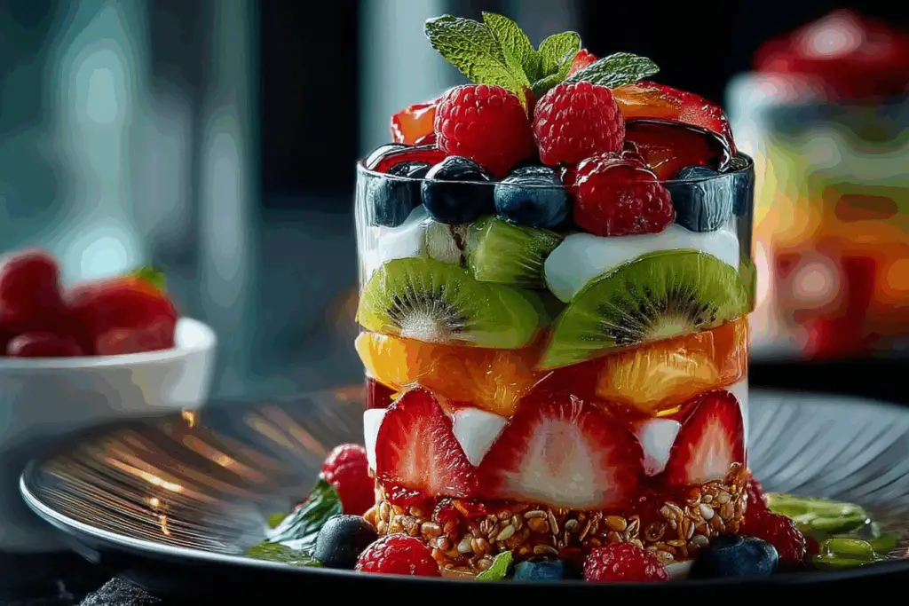 Layered Rainbow Fruit Parfait Tower