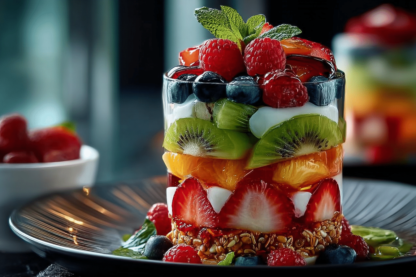 Layered Rainbow Fruit Parfait Tower