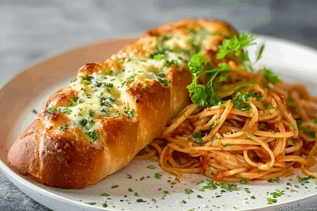 Cheesy Spaghetti Garlic Bread