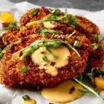 Pretzel-Crusted Chicken with Creamy Mustard Cheddar Sauce