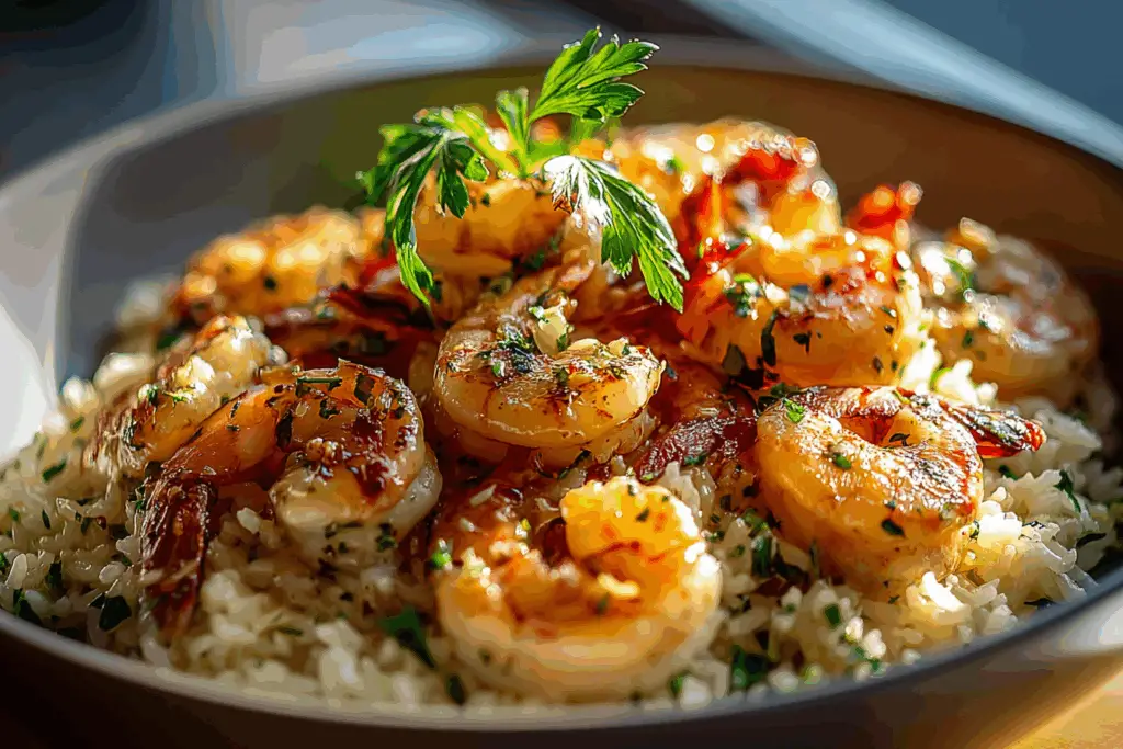 Creamy Garlic Butter Shrimp Bowl with Herb Rice