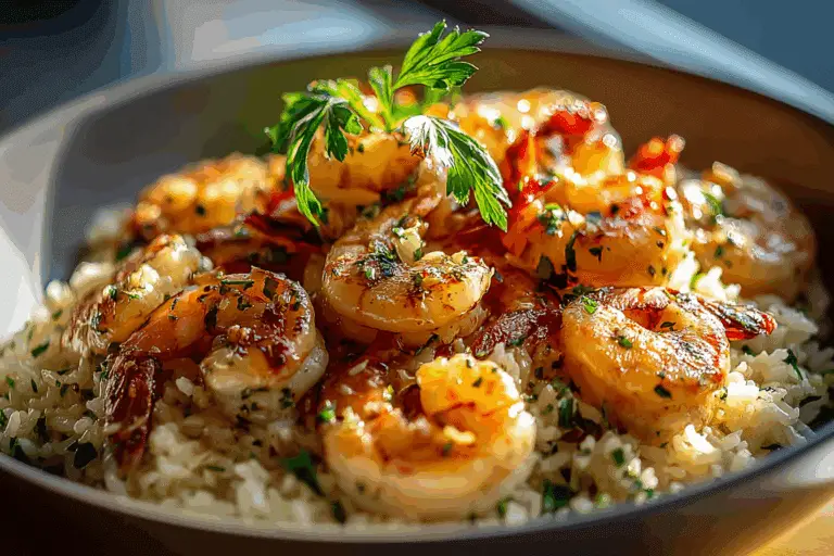 Creamy Garlic Butter Shrimp Bowl with Herb Rice