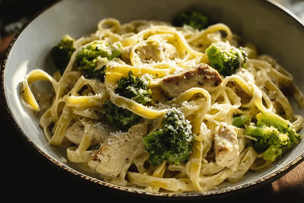 Creamy Garlic Chicken Alfredo with Broccoli & Fettuccine