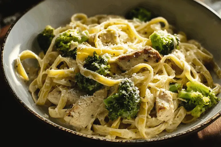Creamy Garlic Chicken Alfredo with Broccoli & Fettuccine