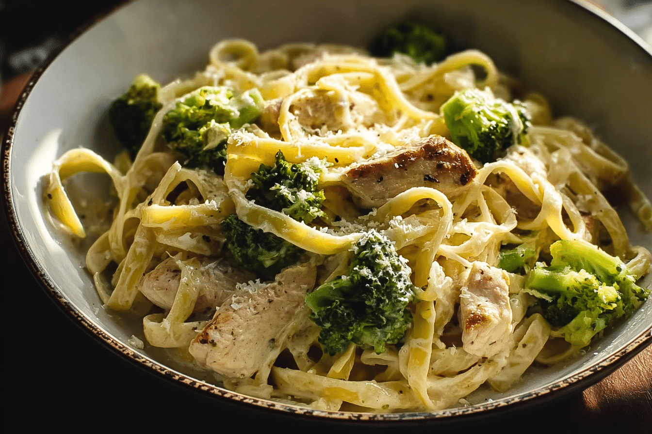 Creamy Garlic Chicken Alfredo with Broccoli & Fettuccine