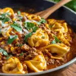 One-Pot Cheesy Enchilada Tortellini with Beef