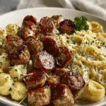 Garlic Butter Sausage Bites with Creamy Parmesan Pasta
