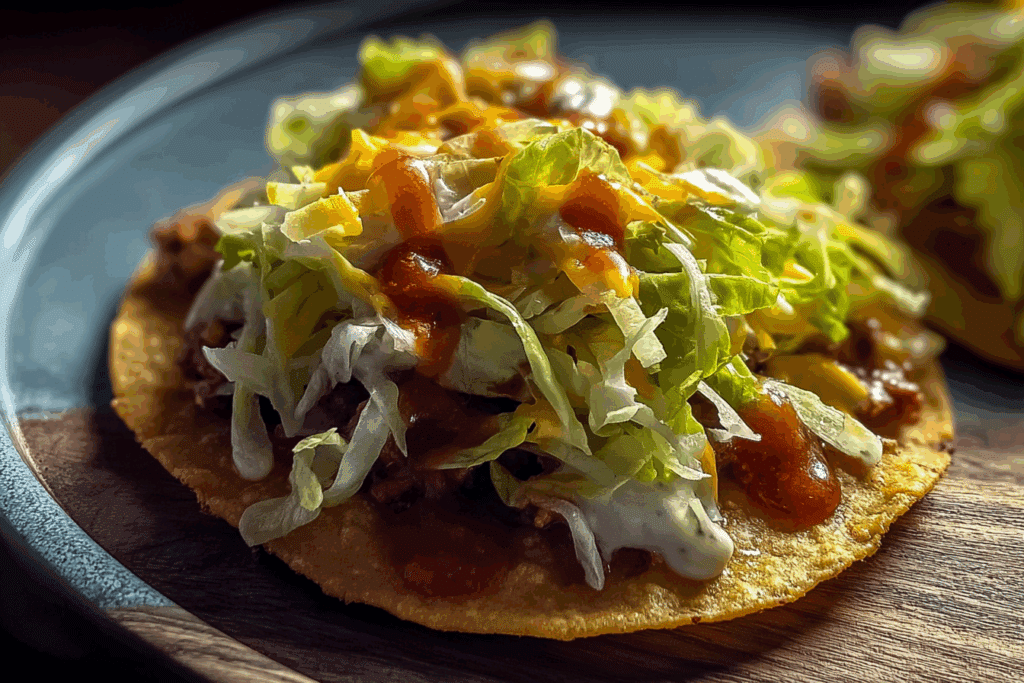 Cheesy Tostadas with Lettuce and Sauce