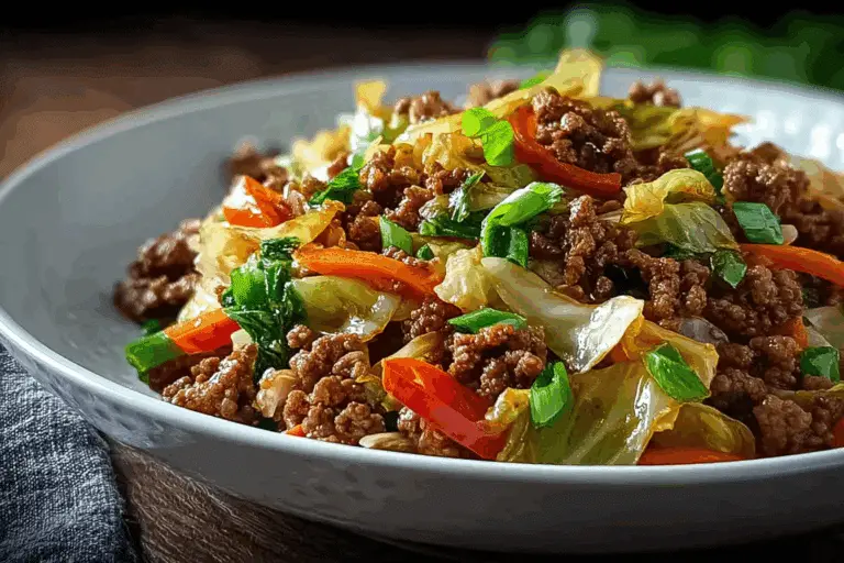 Healthy Chinese Ground Beef & Cabbage Stir Fry