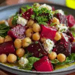 Chickpea, Beet, and Feta Salad with Lemon-Garlic Vinaigrette