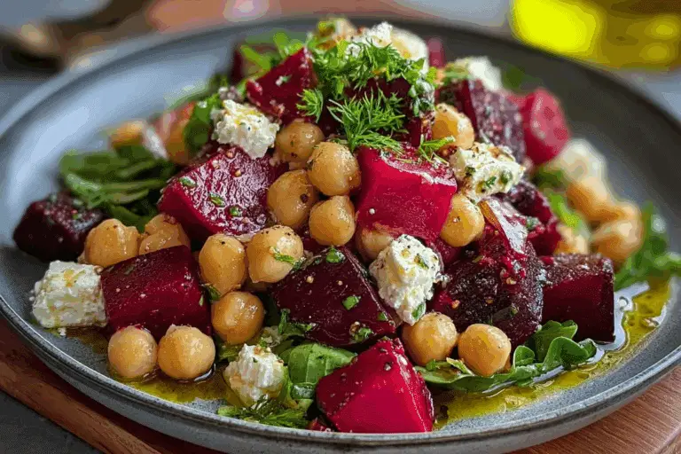Chickpea, Beet, and Feta Salad with Lemon-Garlic Vinaigrette